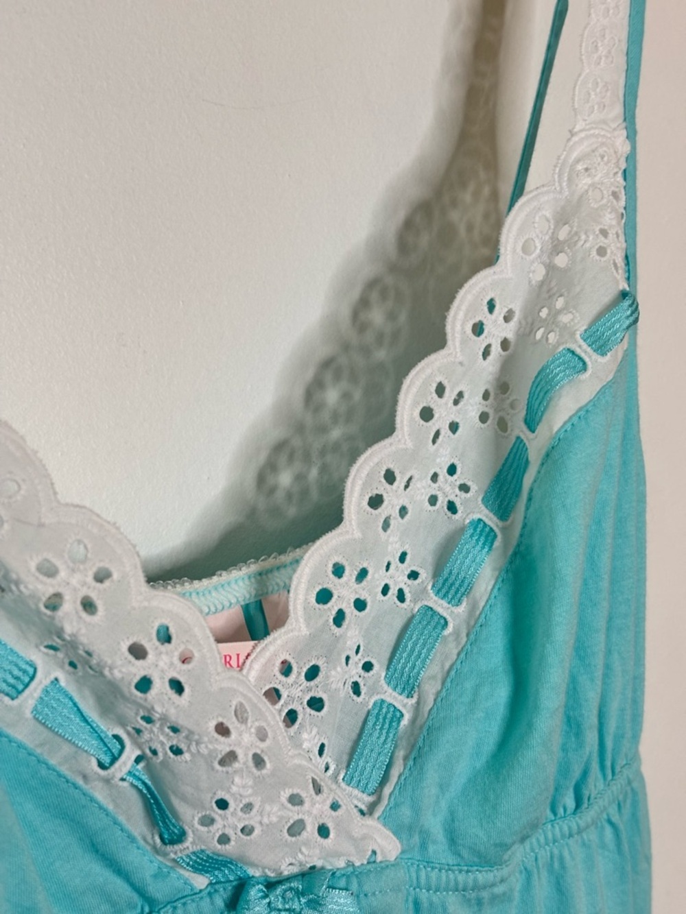Victoria’s Secret Lace Eyelet Trim Turquoise Chemise Nightdress Women Intimates - Picture 2 of 7